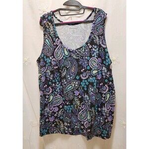 Women Within Purple 2X Paisley Floral Tank Top Dark Fantasy Fairy Boho Colorful